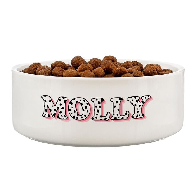 Personalised Pink Spots Name 15cm Medium Pet Bowl