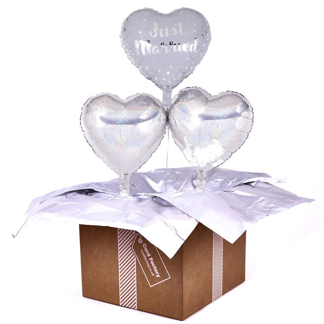 Heart Shaped Just Married Romantic Balloon Bouquet - DELIVERED INFLATED!