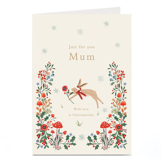 Christmas Card - Festive Hare and Flowers, Mum