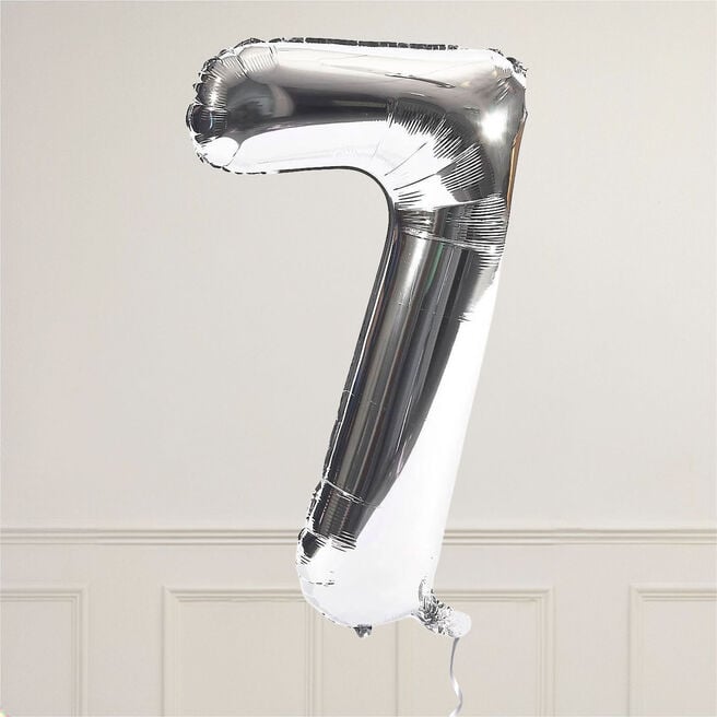 Silver Number 7 Giant Foil Helium Balloon INFLATED