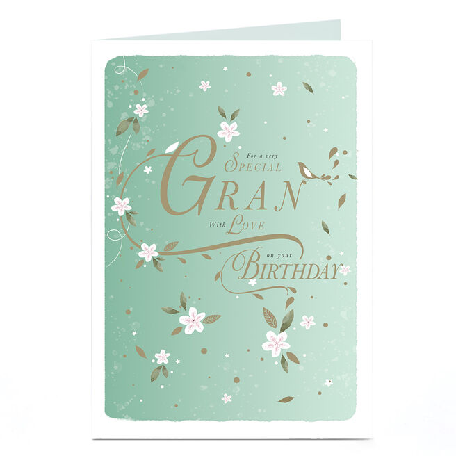 Birthday Card - Pastel Green Flower Blossom, Gran