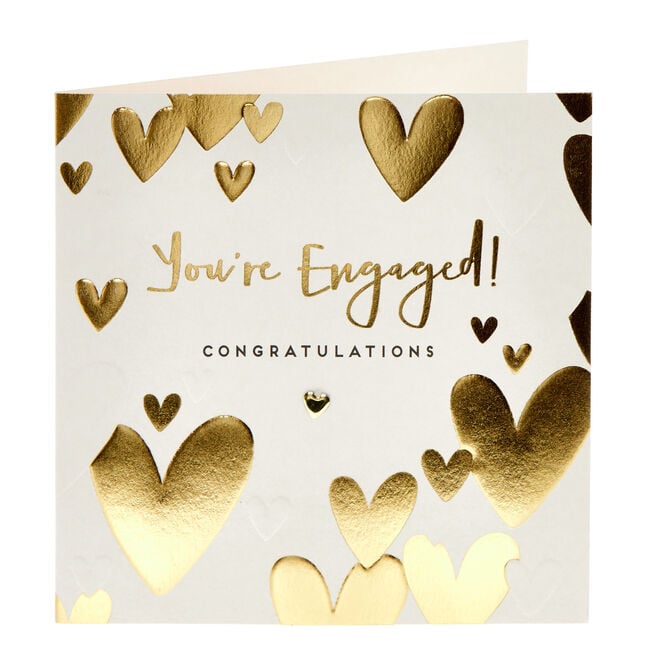 Gold Hearts Engagement Card