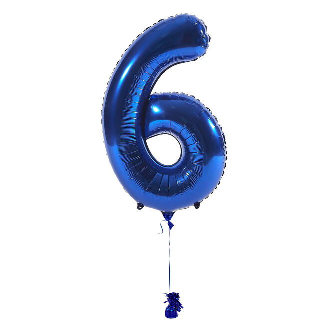 Large Blue Number 6 Inflated Balloon Arrangement