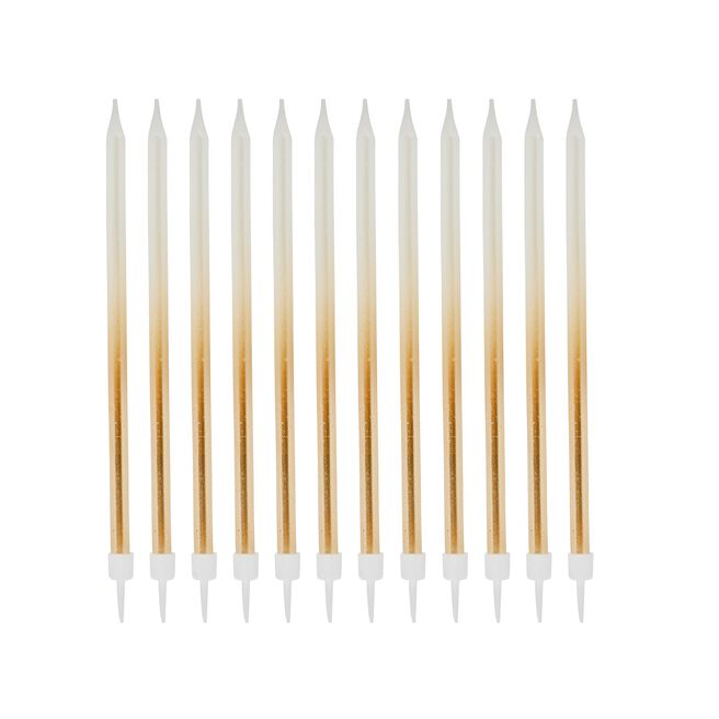 Gold Tall Ombre Skinny Cake Candles - Pack of 12