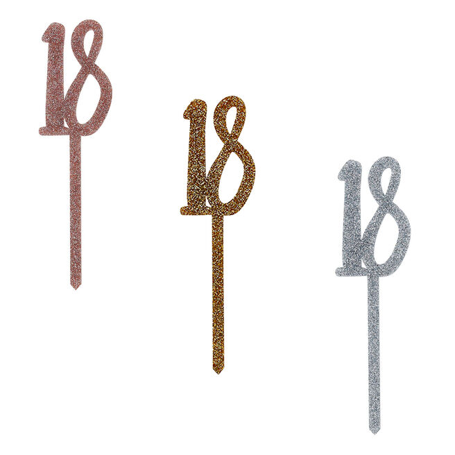 Metallic 18 Glitter Acrylic Cake Topper (3 Colour Options)