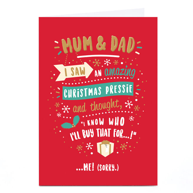 Personalised Christmas Card - Amazing Christmas Pressie, Mum & Dad