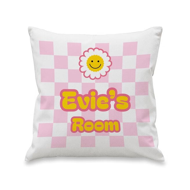 Personalised Pink Check Children's Bedroom Cushion