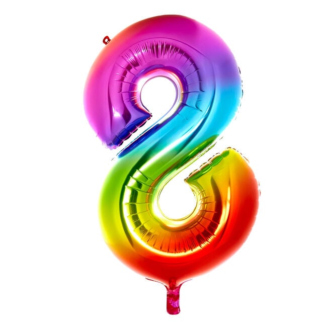 Giant Rainbow Number 8 Foil Helium Balloon - INFLATED