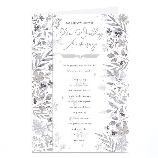 Silver Wedding Anniversary Card - Silver Flower Poem