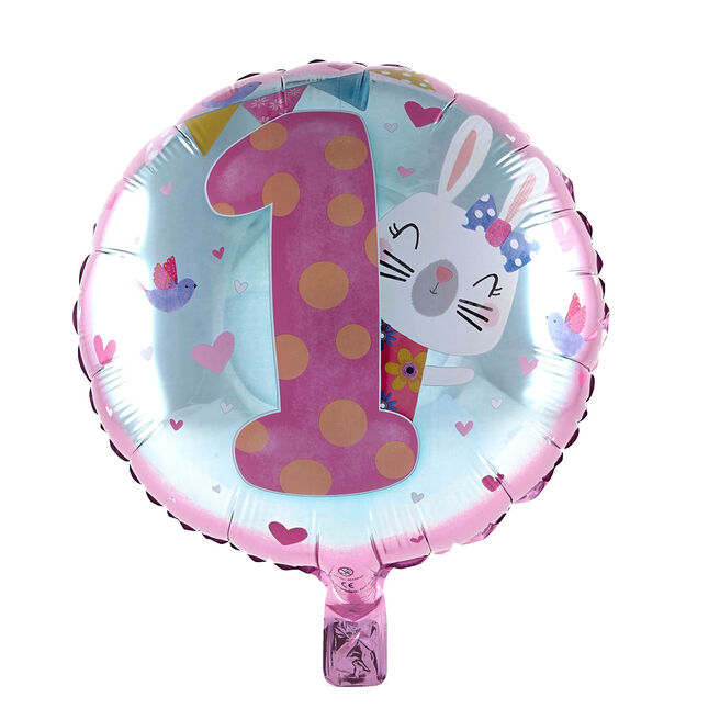 1st Birthday Pink Bunny Foil Helium Balloon 