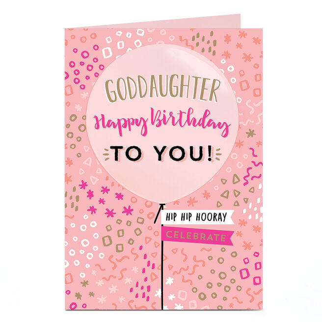 Birthday Card - Pink Hip Hip Hooray, Goddaughter