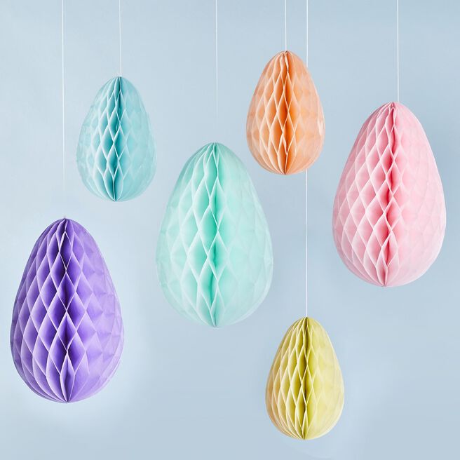 Pastel Egg Honeycomb Decorations - Pack of 6