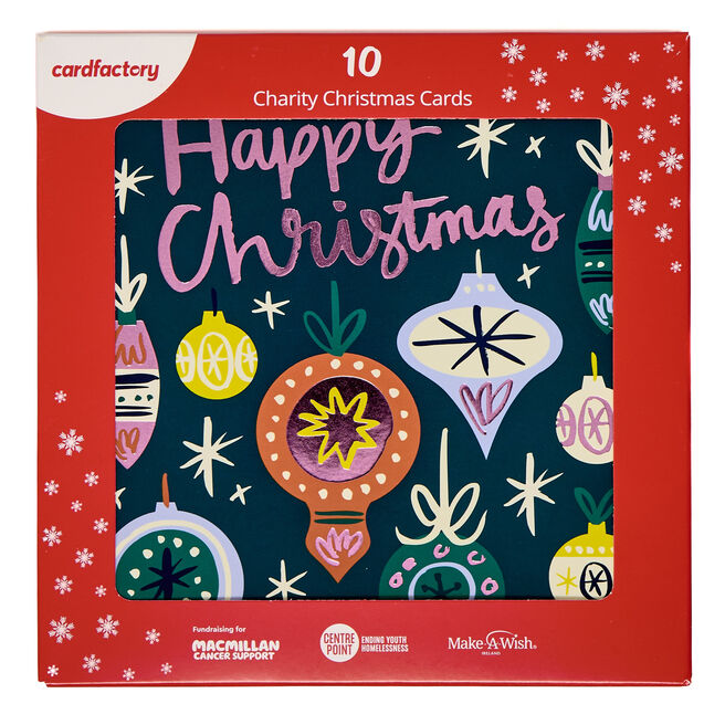 10 Square Contemporary Baubles Charity Christmas Cards