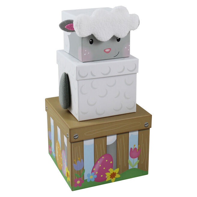 Stackable Plush Easter Lamb Gift Boxes - Pack Of 3