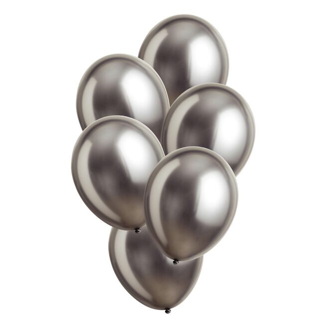 12-Inch Chrome Silver Latex Balloons - Pack of 6