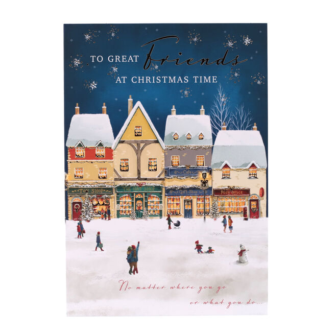 Christmas Card - Great Friends, Traditional Snowy Street