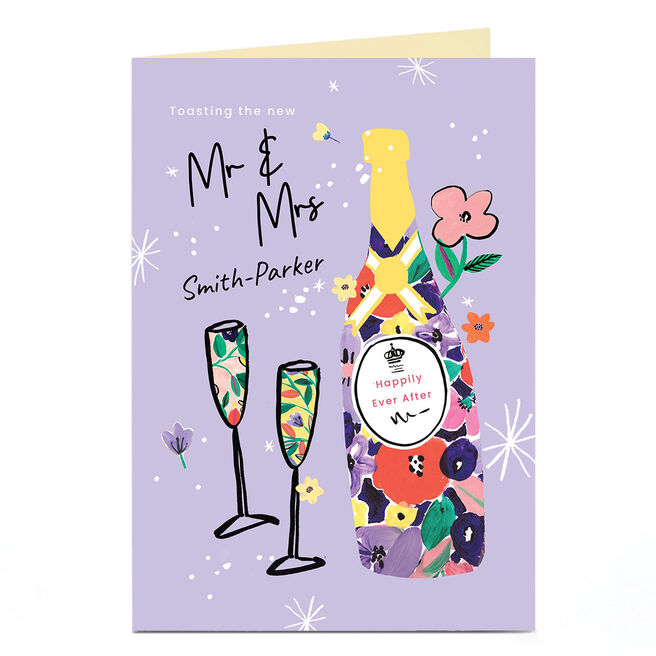 Personalised Wedding Card - Floral Champagne Bottle 