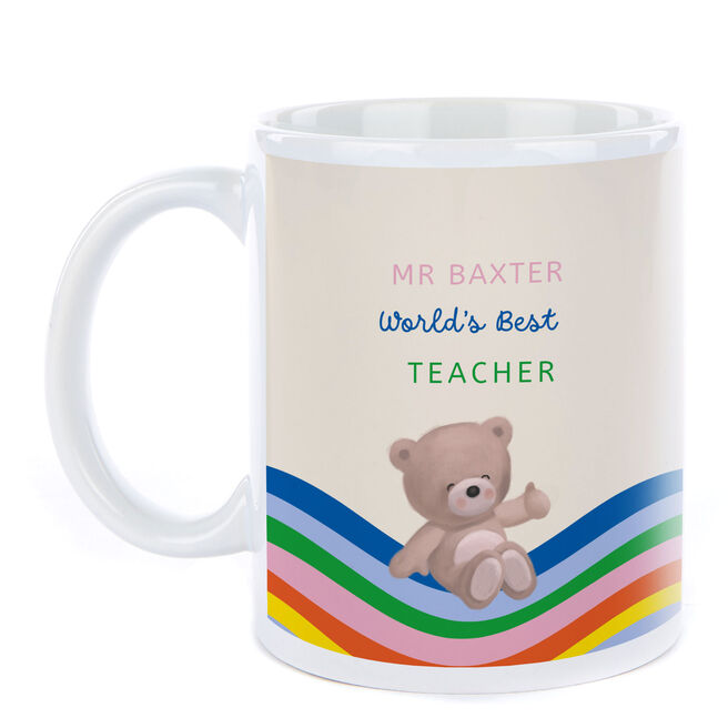 Personalised Hugs Thank You Teacher Mug - Rainbow Wave