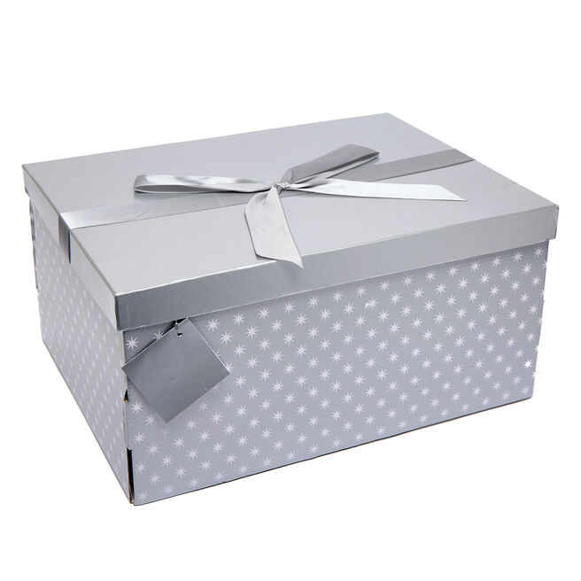 Silver & White Stars Flat Pack Crate Gift Box