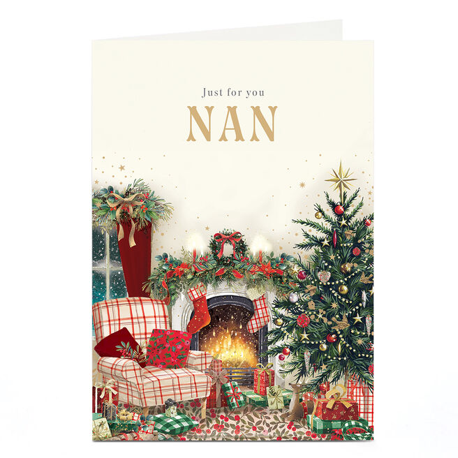 Christmas Card - Winter Festive Fireplace, Just For You Nan