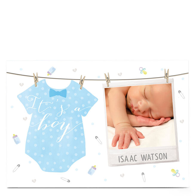 Photo New Baby Card - Baby Boy Washing Line
