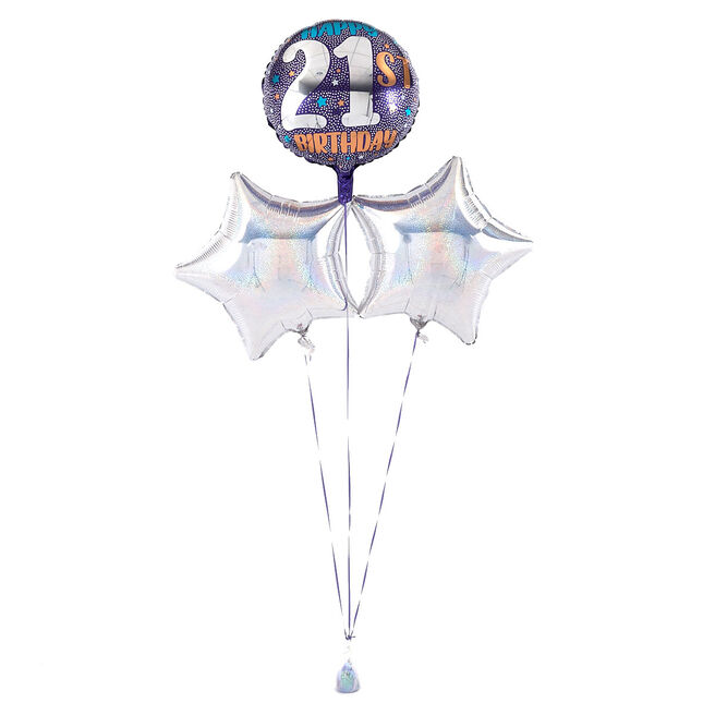 21st Birthday Silver Balloon Bouquet - DELIVERED INFLATED!