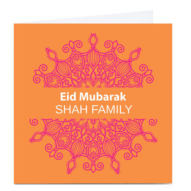 Personalised  Roshah Designs Eid Card - Orange Eid Mubarak 