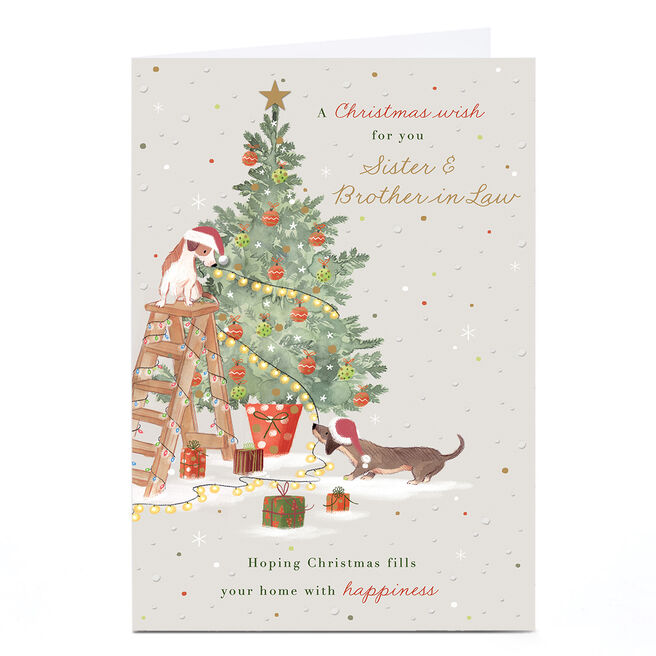 Personalised Christmas Card - Dogs Decorating Tree, Sister & Brother-in-Law