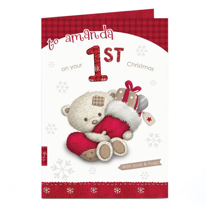 Personalised Hugs Bear Christmas Card - Baby Bear 1st Christmas