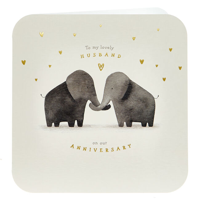 Anniversary Card - My Lovely Husband, Elephants 