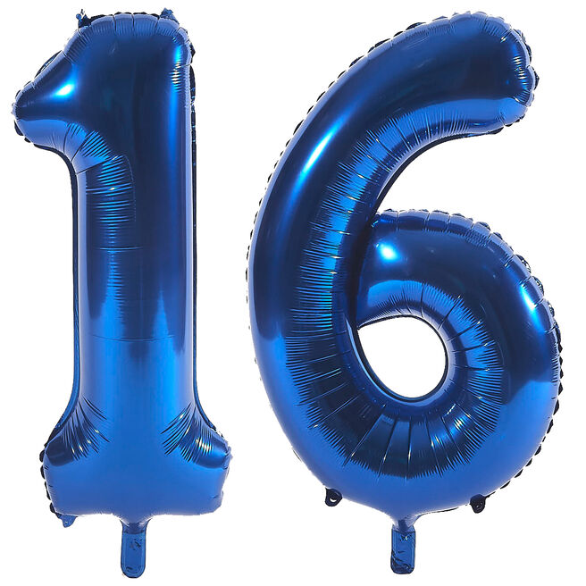 Age 16 Giant Foil Helium Numeral Balloons - Blue (deflated)