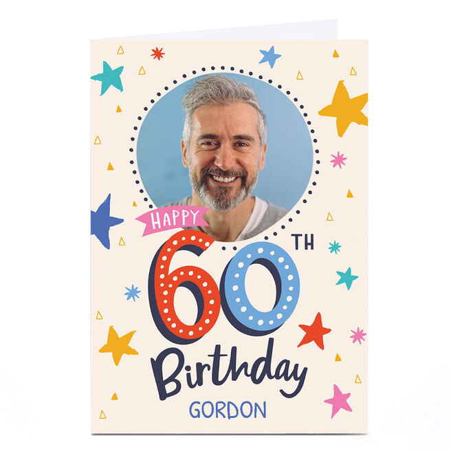 Photo Ebony Newton 60th Birthday Card - Colourful Stars, Any Name