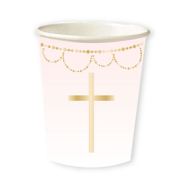 Pink Botanical Cross Party Cups - Pack of 8