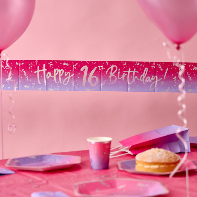 Happy 16th Birthday Banner - Pink