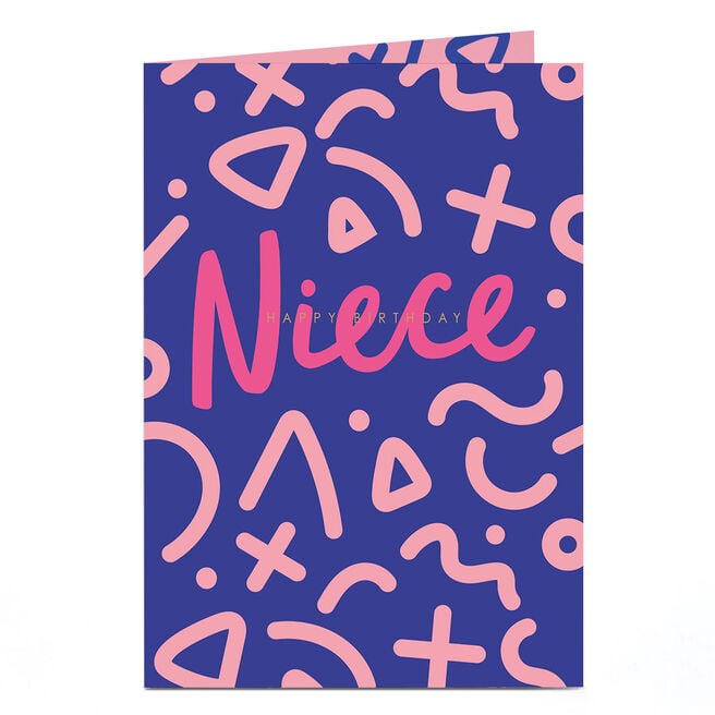 Birthday Card - Pink and Purple Squiggles, Niece