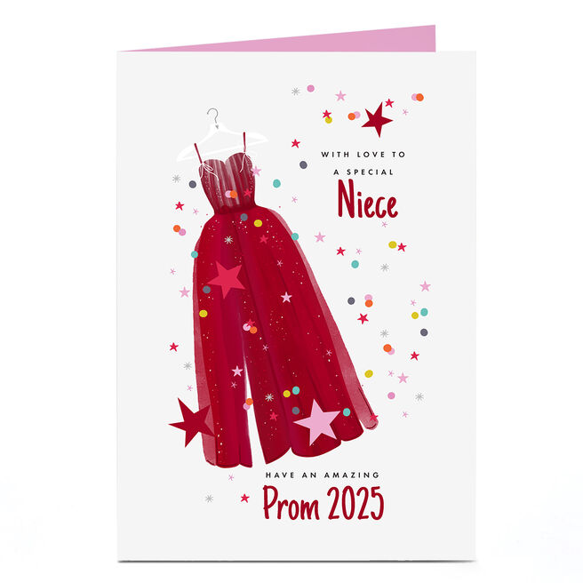 Personalised Prom Card - Red Dress, Niece