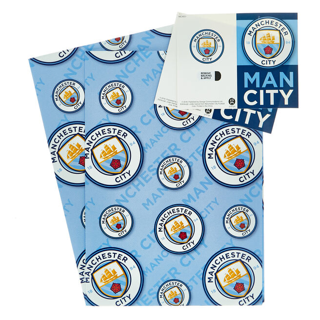 Manchester City FC Gift Wrap - 2 Sheets & 2 Tags