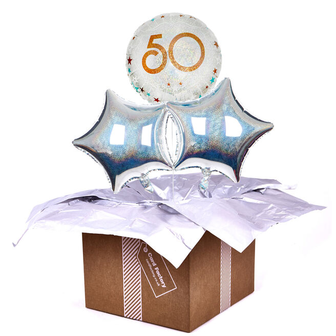 Silver & Bronze 50th Birthday Balloon Bouquet - DELIVERED INFLATED!