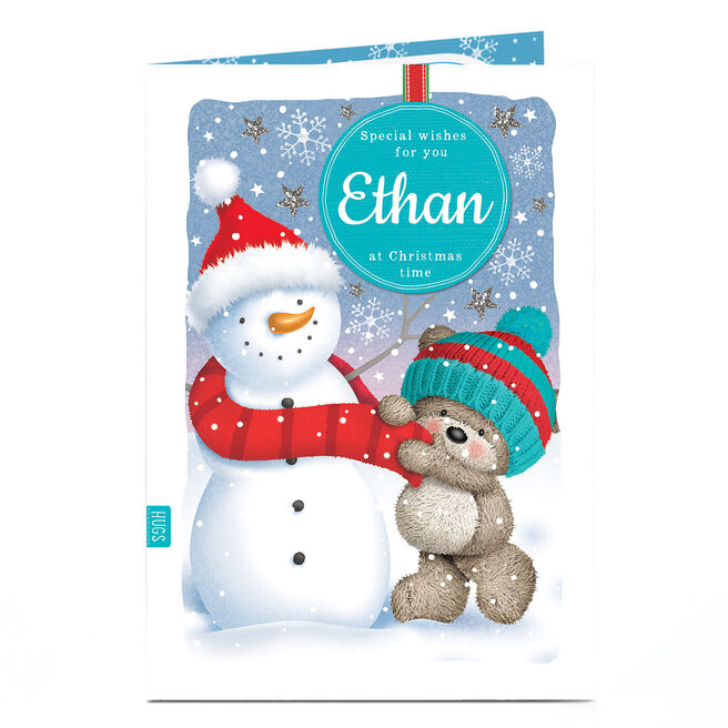 Hugs Personalised Christmas Card - Bear & Snowman