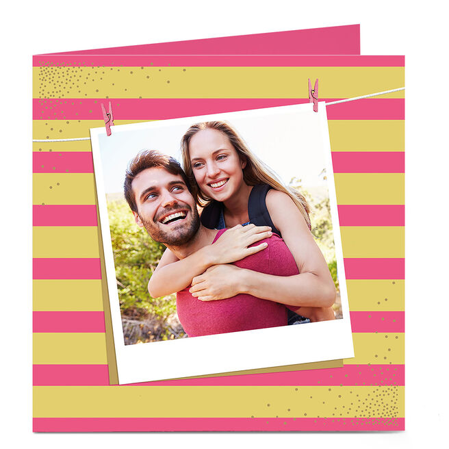Photo Card - Pink And Yellow Stripe Polaroid