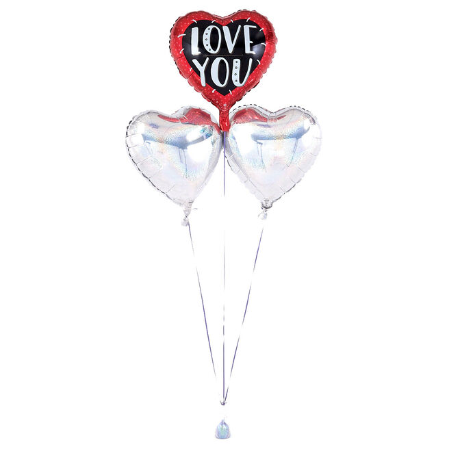 Love You' Red, Black & Silver Romantic Balloon Bouquet - DELIVERED INFLATED!