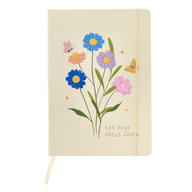 Let Your Ideas Grow Embroidered A5 Floral Notebook