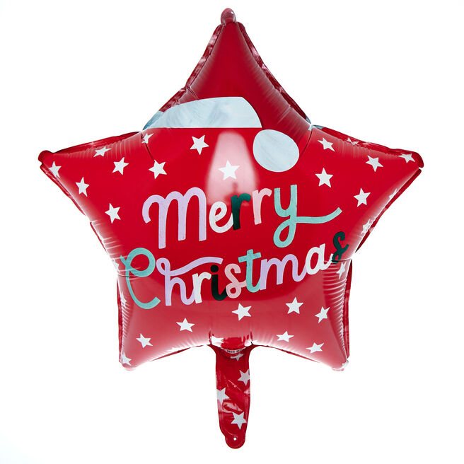 Merry Christmas Star-Shaped 18-Inch Foil Helium Balloon
