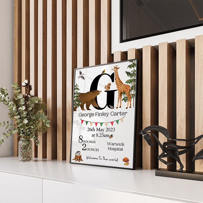 Personalised Newborn Baby Safari Print