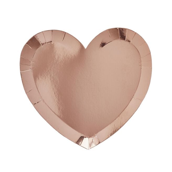 Rose Gold Heart Paper Plates - Pack of 10