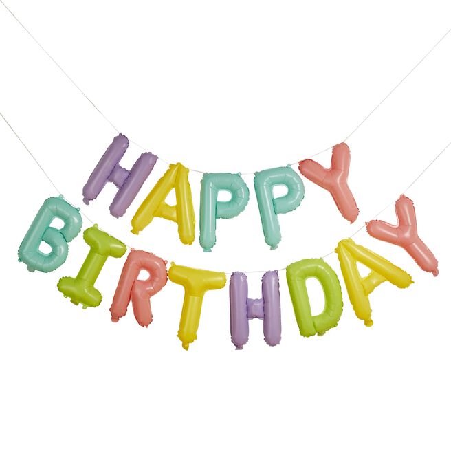 Pastel Happy Birthday Foil Balloon Garland