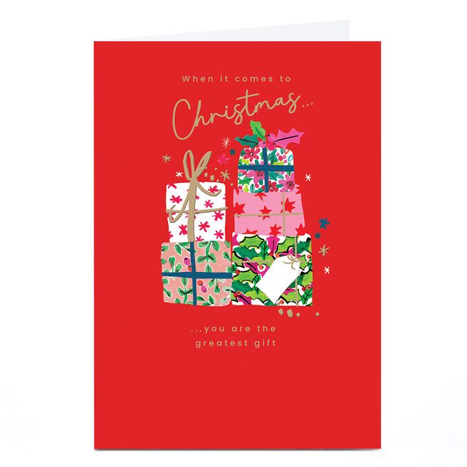 Personalised Christmas Card - Red with Pile of Presents