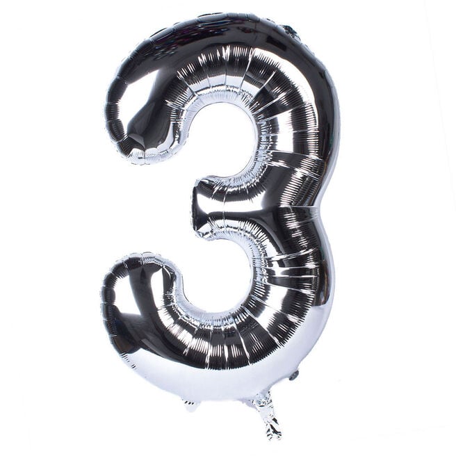 Silver Number 3 Foil Giant Helium Balloon (Deflated)