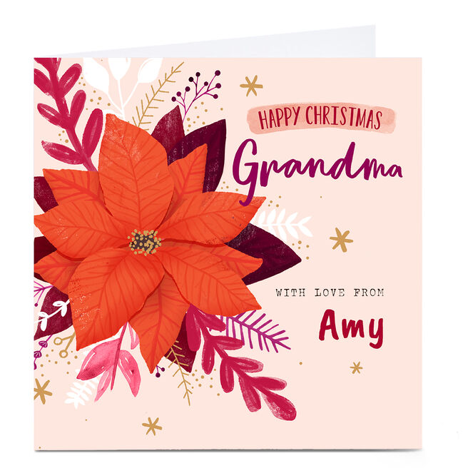 Personalised Christmas Card - Grandma, Peach Background, Large Orange Flower