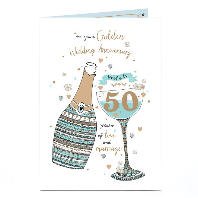 50th Anniversary Card - On Your Golden Wedding Anniversary Champagne